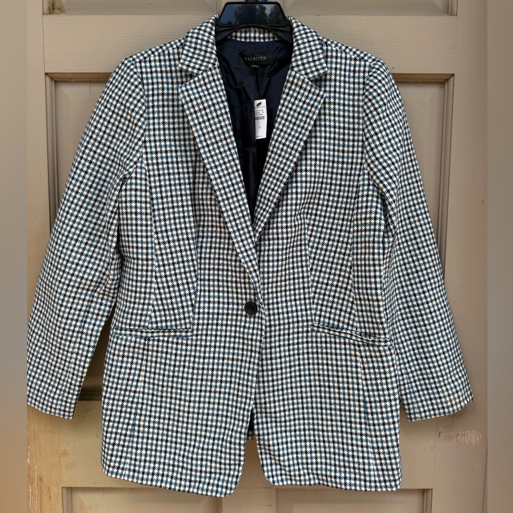NWT Talbots Blue, Black, White Checkered Blazer